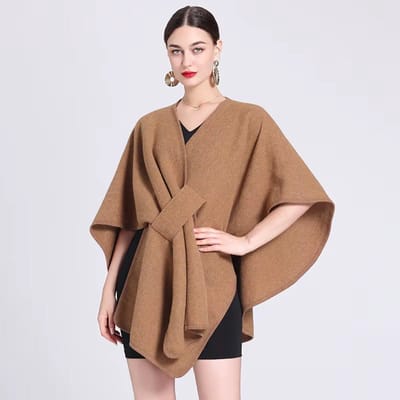 Warme Omslagdoek met Insteeklus – Acryl Winter Vest - Stola - Bruin – Poncho - Comfortabele Wollen Look