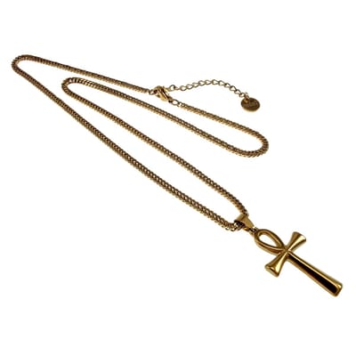35mm x 16mm Ankh Kruis Kettingset Unisex - Verguld RVS - Gourmet Schakelketting met Ankh Kruis - 45cm tot 50cm Verstelbaar