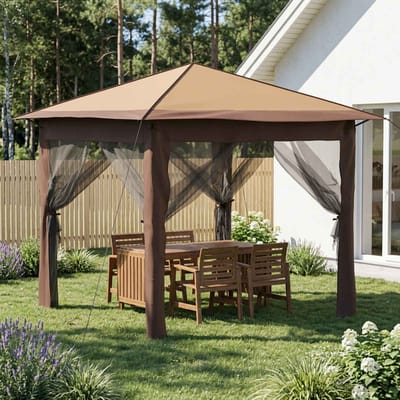 vidaXL - Tuinpaviljoen - met - 4 - Zijwanden - 2,6 - x - 2,6 - m - Beige - en - Bruin