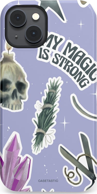 Casetastic hoesje geschikt voor Apple iPhone 14 - MagSafe - Dubbellaagse bescherming - Lila Paarse Hekserij Strong Magic Sterren Collage - Fashion Case - Lila Lichtgrijs Wit