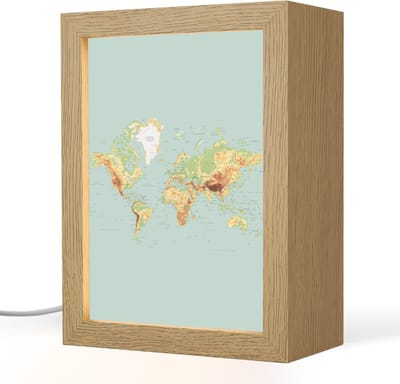 Tafellamp 15x20 cm - LED lamp - Wereldkaart - Realistisch - Blauw - Decoratieve tafellampen - Dimbaar - Tafellampje slaapkamer - Woonkamer binnen