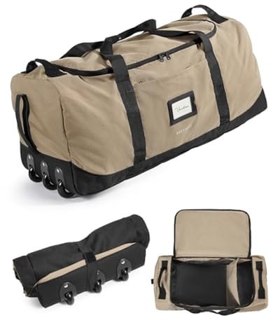 PromoHome Opvouwbare reistas met wielen - 80 liter - Lichtgewicht polyester - 3 wielen - Bruin - 72x35x33 cm