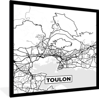 Fotolijst incl. Poster Zwart Wit- Toulon - Stadskaart - Frankrijk - Kaart - Plattegrond - Zwart wit - 40x40 cm - Posterlijst