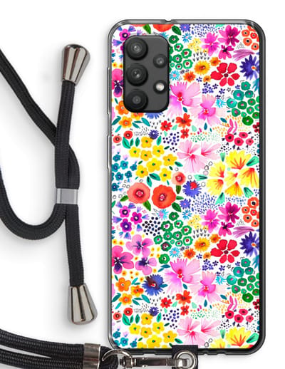 Case Company® - Hoesje met koord geschikt voor Samsung Galaxy A32 4G hoesje met Koord - Little Flowers - Telefoonhoesje met Zwart Koord - Bescherming aan alle Kanten en Over de Schermrand