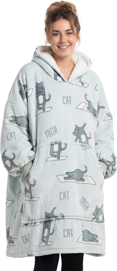 JAXY - Hoodie Deken Dames en Heren - Fleece Deken Met Mouwen - Snuggle Hoodie 1450 gram - Yoga Kat