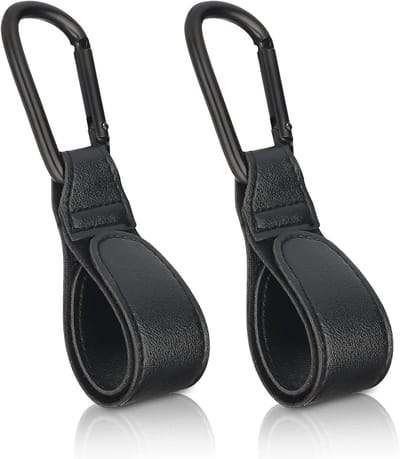 Kinderwagen haakclips - 2 stuks - Buggy clips - Tassenhouder - Leer - Geschikt voor kinderwagens en steps - Zwart