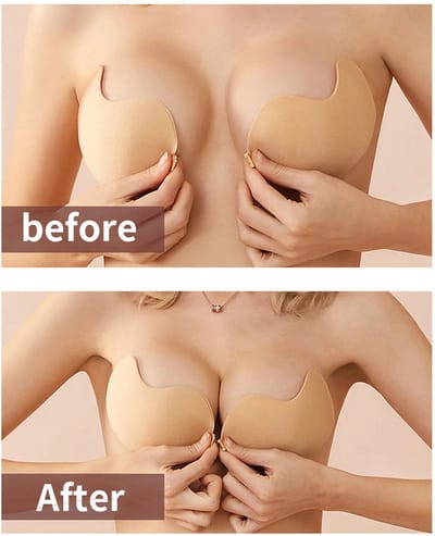 plak BH /Onzichtbare Push Up Bh Zelfklevende / beha Backless Strapless / Gel sticky Solid -Cup-D /Skin Beige-Topkwaliteit
