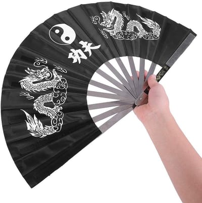 JHUBERS - Opvouwbare Ventilator - Tai Chi - Perfect voor Vechtsporten - Zwart - Ideaal voor Dans en Decoraties - Geschikt voor Mannen en Vrouwen