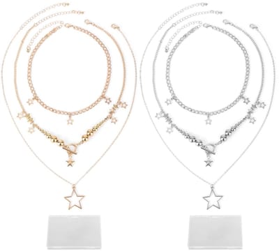 Dailygoods- Ster Ketting Set - 2x Y2K Sterrenkettingen - Goud/Zilver - Stapelbare Kettingen - 34/55/60 cm - Esthetisch Vintage Sieraden