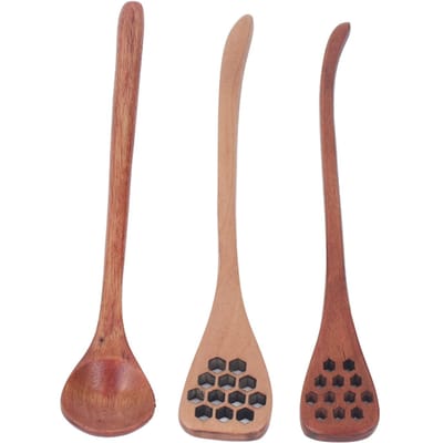 3 stuks Honinglepel Stok Multifunctioneel Lange Handvat Herbruikbare Houten Honinglepel voor Honing brown