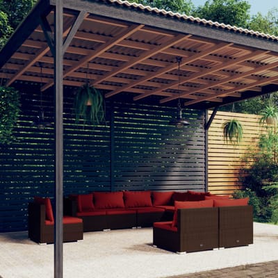 vidaXL - 9-delige - Loungeset - met - kussens - poly - rattan - bruin