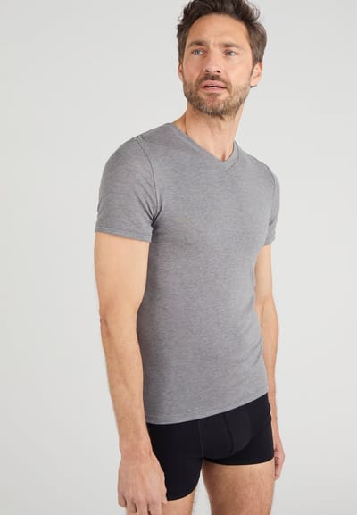 Damart - T-shirt met korte mouwen V-hals fijn geribd Thermolactyl Sensitive - Heren - Grijs - (86-93) S