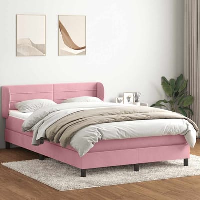 vidaXL - Boxspring - met - matras - fluweel - roze - 160x220 - cm