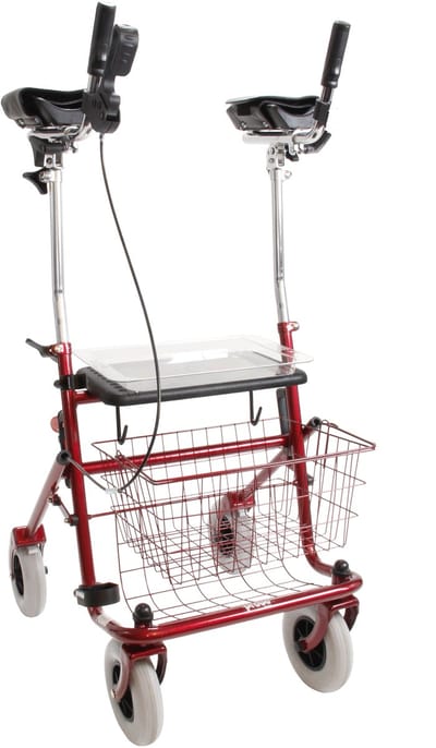 Premis Provo 2e Generatie Rollator – Comfort & Stabiliteit – Inklapbaar - Standaard Onderarmschalen, Rechts geremd - Met Metalen Remmen – Metallic Rood