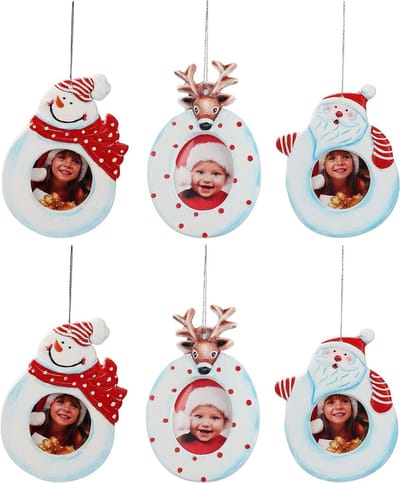 EGoods - Kerstfotolijst ornamenten voor familie en vrienden - 6,6 x 5,6 cm grootte - 3 ontwerpen - gipsmateriaal - kerstfeest decoratie