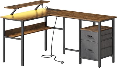 L-vormig bureau - Hoekbureau - Executive tafel - Vintage bruine afwerking - 120 cm x 100 cm x 75 cm