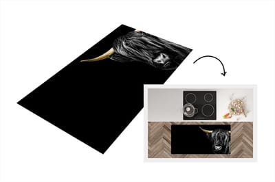 Keukenloper - Loper keuken - Schotse hooglander - Zwart - Goud - Hoorn - 120x60 cm - Keukenloper vinyl