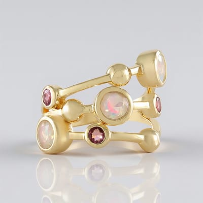 Cavill - Zilveren ring 925 sterling verguld - Welo-opaal 0,75 ct & Roze toermalijn 0,27 ct - Moderne elegante damesring Monosono collectie