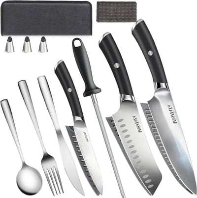 Kookmessen set van roestvrij staal met draagtas - 11-delige set voor buitengebruik en koken