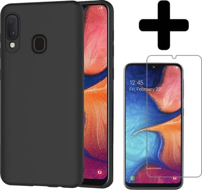 Hoesje - Met Screenprotector - Geschikt voor Samsung Galaxy A20e - Sterk & Shockproof - Back Cover - Siliconen Case - Telefoon Hoes - Telefoonhoesjes - Zwart