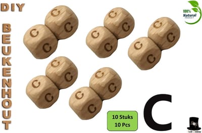 Bob Online ™ - Setje van 10 Stuks - ‘C’ Vierkant Beukenhout Kralen 12mm met ca. 3.5mm Gaatje – Houten Letter Kubus Kralen – DIY Houten Alfabet Kralen Laser Gegraveerd – 12mm Beech Wood ‘C’ Lazer Engraved Letter Beads – Doe-het-zelf Alfabet Kralen