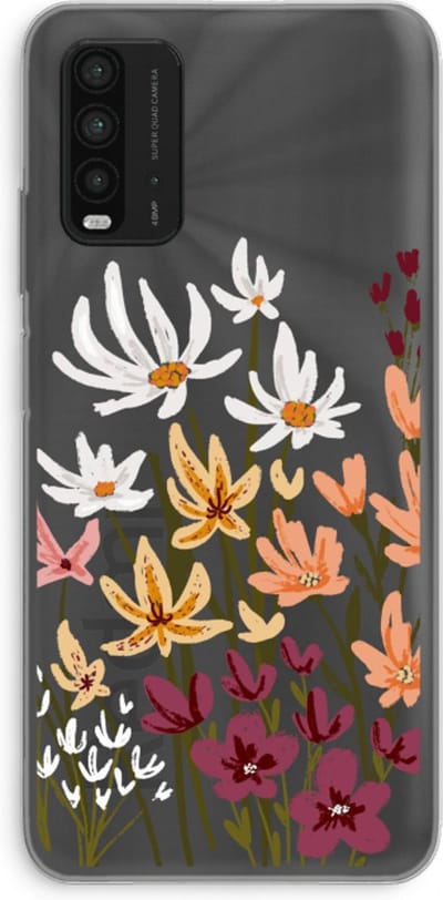 Case Company® - Hoesje geschikt voor Xiaomi Redmi 9T hoesje - Painted wildflowers - Soft Cover Telefoonhoesje - Bescherming aan alle Kanten en Schermrand