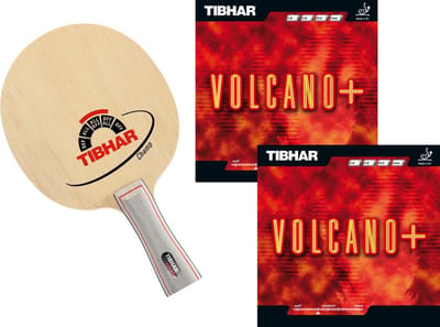 Tibhar Tafeltennisbat Champ voor starterende competitiespelers/geoefende recreatieve spelers met Tibhar Volcano 1.8mm rubbers