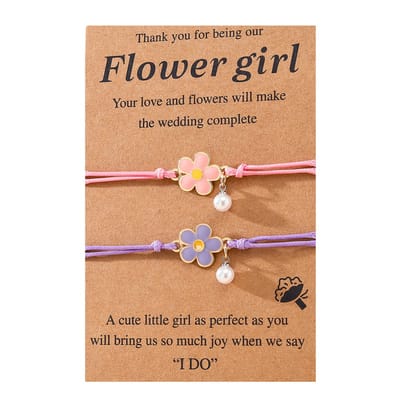 Vriendschapsarmbandjes voor 2 met Bloemen - Roze & Paarse Bandjes - BFF Armband op Cadeau kaartje - Pax Amare