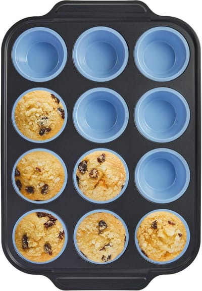 Siliconen Muffinbakvorm met Metalen Frame - 12 Anti-Aanbak Cups voor Cupcakes en Eimuffins