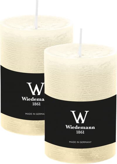 Wiedemann Cilinderkaars/stompkaars - 2x - rustieke kaars - ivoorwit - 7 x 10 cm - 43 branduren