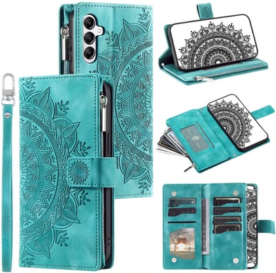 Telestore - Telefoonhoesje geschikt voor Samsung Galaxy A17 5G / A26 5G - Portemonnee met rits - book-case hoesje - ruimte voor 8 pasjes - mandala bloemen groen