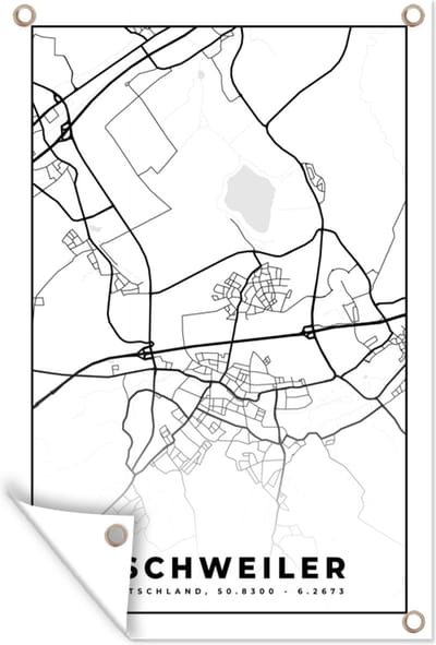Muurdecoratie Stadskaart - Plattegrond - Eschweiler - Kaart - 120x180 cm - Tuinposter - Tuindoek