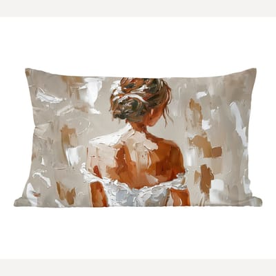 Sierkussens - Kussentjes Woonkamer - 50x30 cm - Vrouw - Verf - Abstract - Beige - Modern