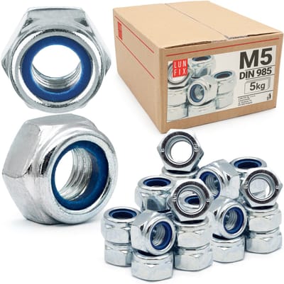 LUN FIX - Beveiligingsmoeren M5 - 5 kg (ca. 5120 stuks) - DIN 985 - Zelfborgende moeren met nylonring - verzinkt staal - Stopmoeren Zeskantmoeren