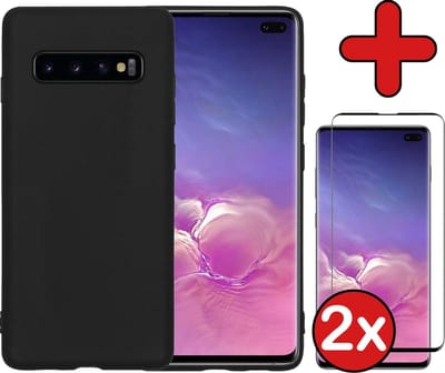 Hoesje - Met 2x Screenprotector - Geschikt voor Samsung Galaxy S10 - Sterk & Shockproof - Telefoon Hoes - Back Cover - Siliconen Case - Telefoonhoes - Zwart