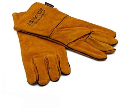 SnelShoppen - Hittebestendige Lederen Handschoenen met Binnenvoering voor Houtkachel, Open Haard, Barbecue, Vuurkorf en Lassen - Vuurvast, Solderen, O