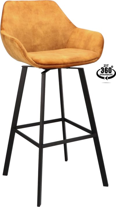 Icon Living - Barkruk Ronan Zithoogte 80 - Velours Adore Cognac - Poot Zwart