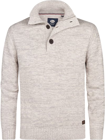 Petrol Industries Heren Trui - Gebreide Trui - Regular Fit - Opstaande Kraag - Katoen - Truien - Pullover - Wit - Maat XXXL