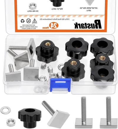 T-groefadapter set met sleufmoeren, moeren en sluitringen voor relingdragers, M6 T-moer en stergreepmoer voor stevige bevestiging en montage