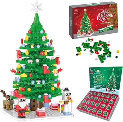Adventskalender 2025 - Kerstboom bouwen 2025 - Kerstblokken - 779 stukjes - Kinderadventskalender - 24-daags cadeau - Creatief cadeau - Geschikt voor alle leeftijden