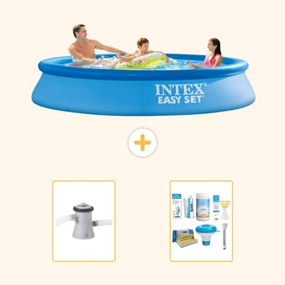Intex Rond Opblaasbaar Easy Set Zwembad - 305 x 61 cm - Blauw - Inclusief Pomp - Onderhoudspakket - 3-delig