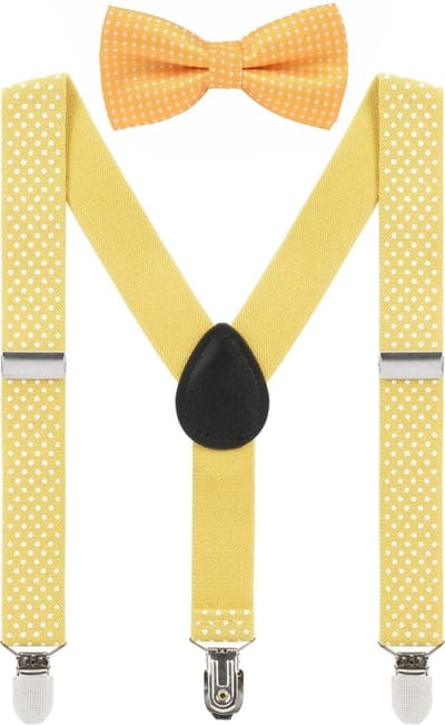 Fako Fashion - Kinder Bretels Met Vlinderstrik - Kinderbretels - Vlinderdas - Strik - Stipjes - 65cm - Geel