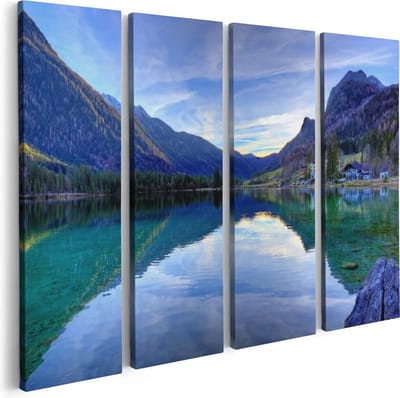 Artaza Canvas Schilderij Vierluik Meer Met Weerkaatsing In De Bergen - 80x60 - Foto Op Canvas - Canvas Print