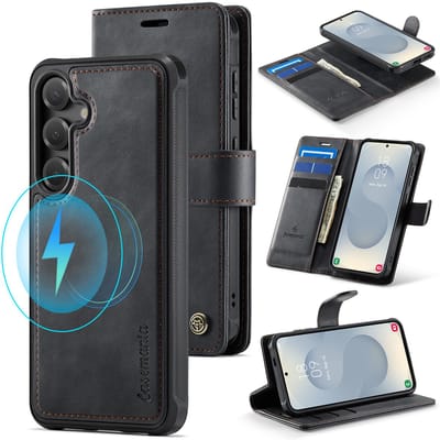Casemania Hoesje Geschikt voor Samsung Galaxy S26 Plus - Charcoal Gray - Kunstleer 2 in 1 Afneembare Bookcase - Geschikt voor MagSafe - Magnetische Telefoonhoesje met Pasjeshouder en Standaardfunctie