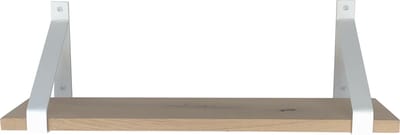 GoudmetHout® Wandplank Industrieel - 60 x 20 cm Muurplank - Eiken Hout - Decoratie Wandrek & Boekenrek - Hangplank Keuken - Wall Shelf + 2 Mat Witte Plankdragers van Staal