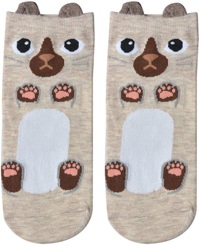 Clayre & Eef Grappige Sokken one size Beige Polyester Kat