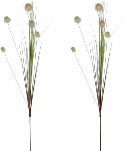 Mica Decorations - 2x - Rietgras kunstplant losse steel - tak - groen/pluis bollen - wit - 84 cm