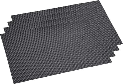 Kesper tafel placemats/onderleggers - 4x - zwart - 29 x 43 cm - Diner/Ontbijt - kunststof - geweven