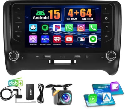 ESSGOO DAB+ Autoradio met bluetooth Voor Audi TT MK2 8J - 9 Inch Touchscreen - Android 15 - 4+64GB - Apple Carplay & Android Auto - GPS, Wifi, SWC - Dual USB & Type-C - Achteruitrijcamera
