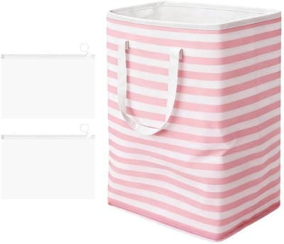 Dailygoods - APOMOONS Wasmand, 75 liter, roze strepen, opvouwbaar, met 2 ritssluitingen, opbergtas, waszak met handvat, grote wasmand, opvouwbare wasmand voor slaapkamer, badkamer, studentenwoning